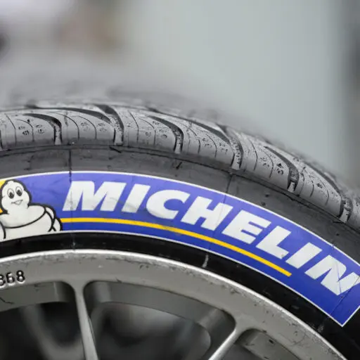 Michelin tire in blue on rim